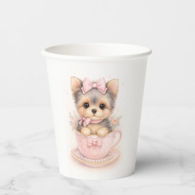 Gobelets En Papier Kawaii Yorkie Teacup Birthday Paper Cups  (Recto)