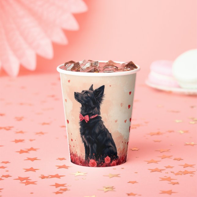 Gobelets En Papier Kelpie australienne avec Roses - Saint Valentin (Insitu)