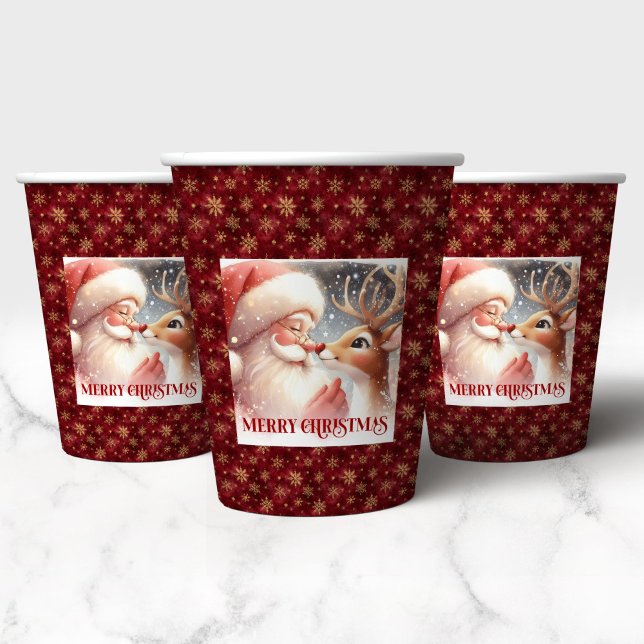 Gobelets En Papier Kids Christmas Paper Cups Cute Santa and Rudolph  (Kids Christmas Paper Cups Cute Santa and Rudolph Art)