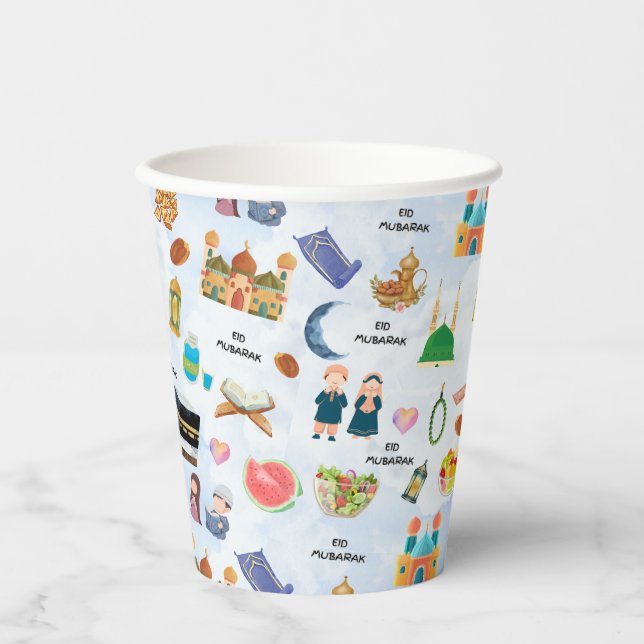 Gobelets En Papier Kids Eid Mubarak Colourful Islamic Paper Cups (Recto)