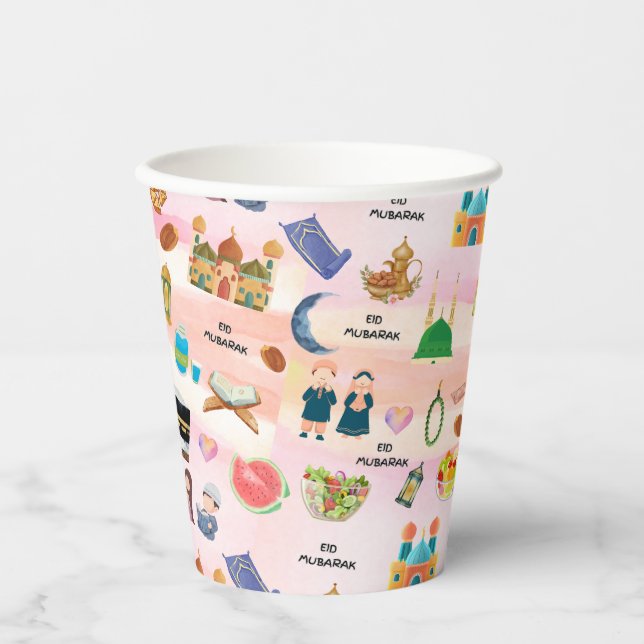 Gobelets En Papier Kids Eid Mubarak Colourful Islamic Paper Cups (Recto)