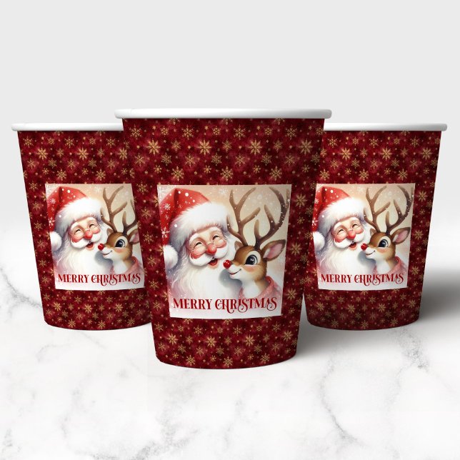Gobelets En Papier Kids Winter Holiday Cups Santa and Rudolph (Kids Winter Holiday Cups Santa and Rudolph)