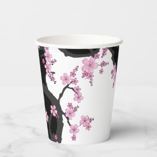Gobelets En Papier Kimono japonais Sakura noir et blanc