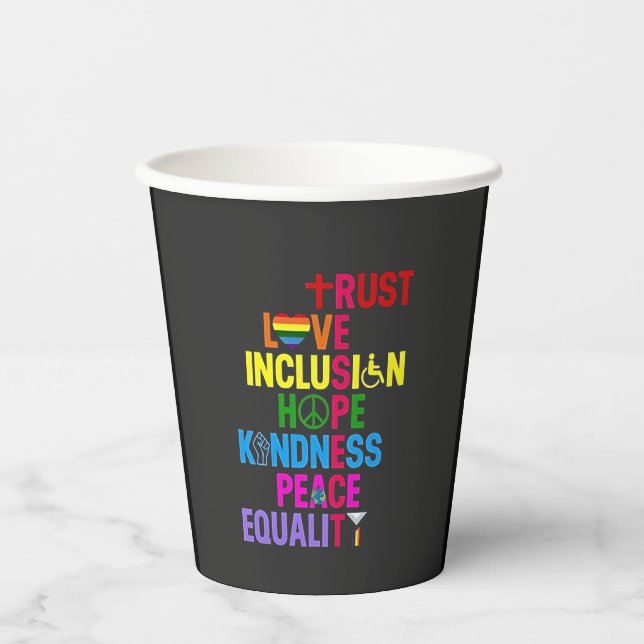 Gobelets En Papier Kindness Peace Equality Love Inclusion Hope (Recto)
