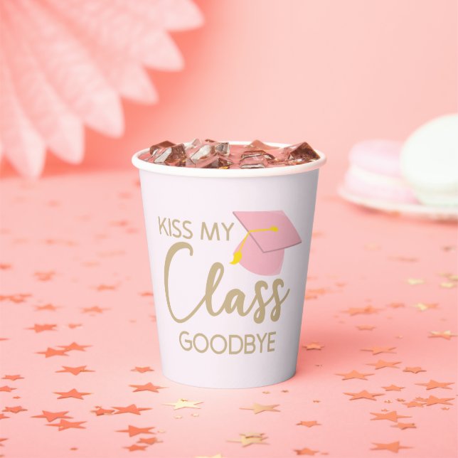 Gobelets En Papier Kiss My Class Goodbye Pink Brown Graduation Party (Insitu)