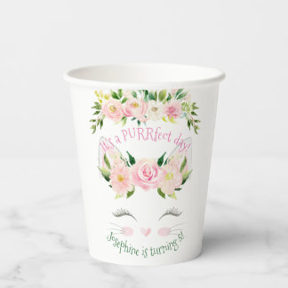 Gobelets En Papier Kitten Chat Kitty Anniversaire Floral