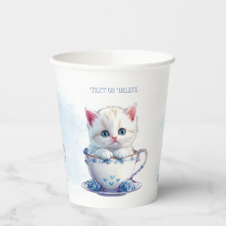 Gobelets En Papier Kitten en Coupe Bleu Fleurs Coupes Papier