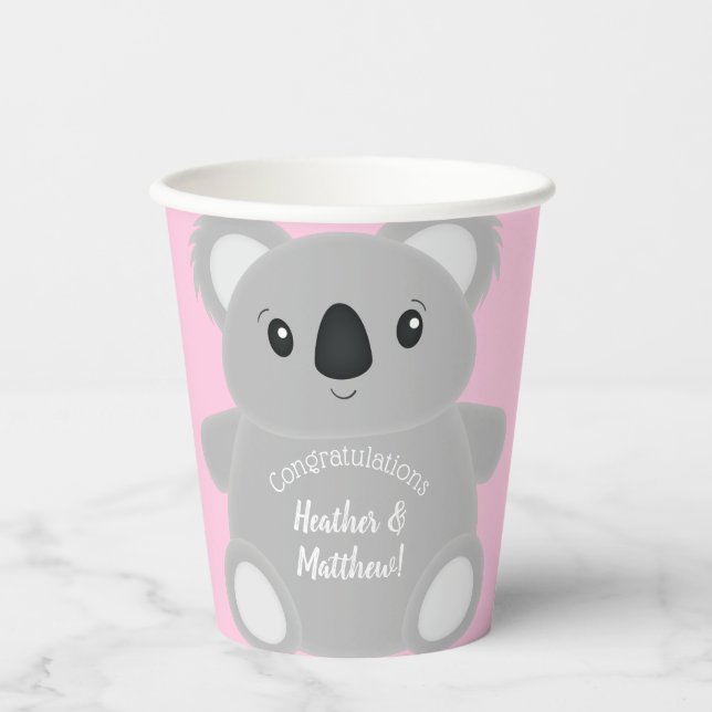 Gobelets En Papier Koala Baby shower fille (Recto)