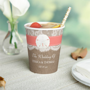 Gobelets En Papier La collection de mariage Coral Sand Dollar Beach