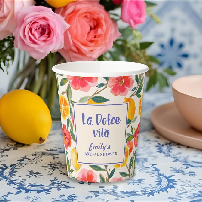 Gobelets En Papier La Dolce Vita Fête de Mariage Italienne au Citron (Créateur téléchargé)