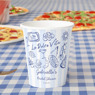 Gobelets En Papier La dolce vita rayures bleues douche de mariage ita