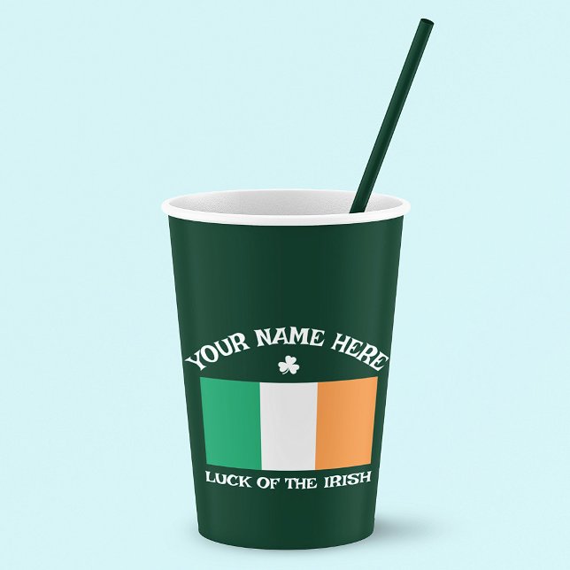 Gobelets En Papier La Saint-Patrick Drapeau Irlande Nom Personnalisé  (Créateur téléchargé)