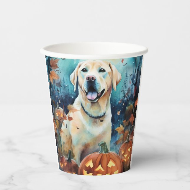 Gobelets En Papier Labrador Halloween avec citrouilles effrayant (Recto)