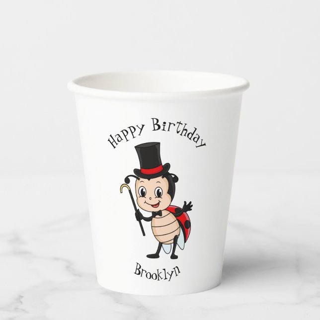 Gobelets En Papier Ladybug mignonne avec chapeau haut-de-forme et cra (Recto)