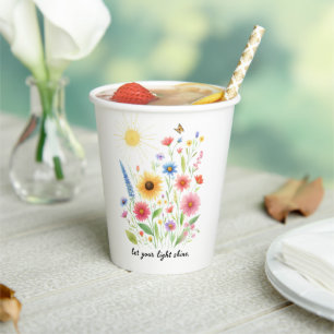 Gobelets En Papier Laissez votre lumière briller fleurs et soleil
