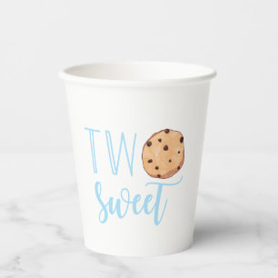 Gobelets En Papier Lait et biscuits bleu 2e anniversaire deux sucrés