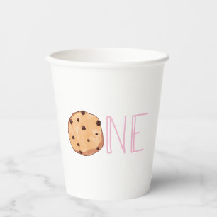 Gobelets En Papier Lait et biscuits rose Premier anniversaire un
