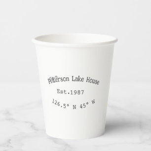 Gobelets En Papier Lake house et. Date année coordonnées personnalisé