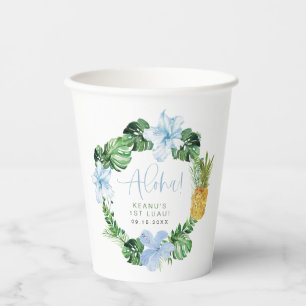 Gobelets En Papier LALANI Tropical Blue Hibiscus Luau 1er anniversair