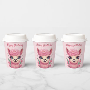 Gobelets En Papier Lama bébé rose souriant