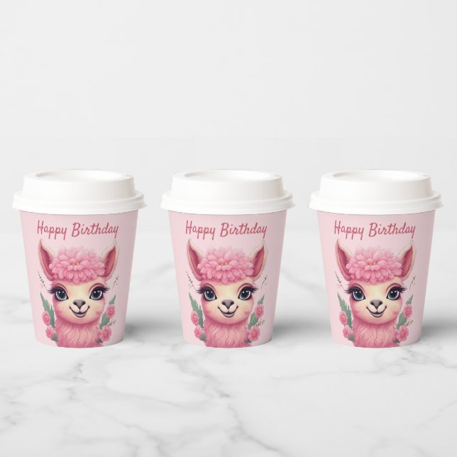 Gobelets En Papier Lama bébé rose souriant (Multi)