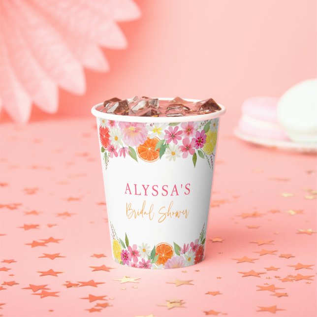 Gobelets En Papier Lancement de mariage floral citrique lemon orange (Insitu)