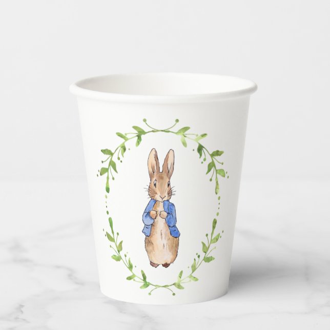 Gobelets En Papier Lapin avec couronne de feuilles vertes  (Recto)