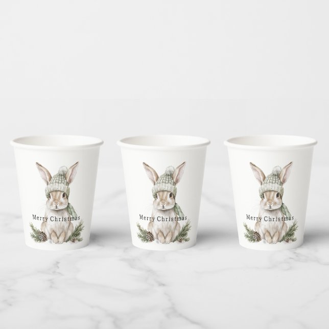 Gobelets En Papier Lapin de Pâques Chapeau Vert Noël (Multi)