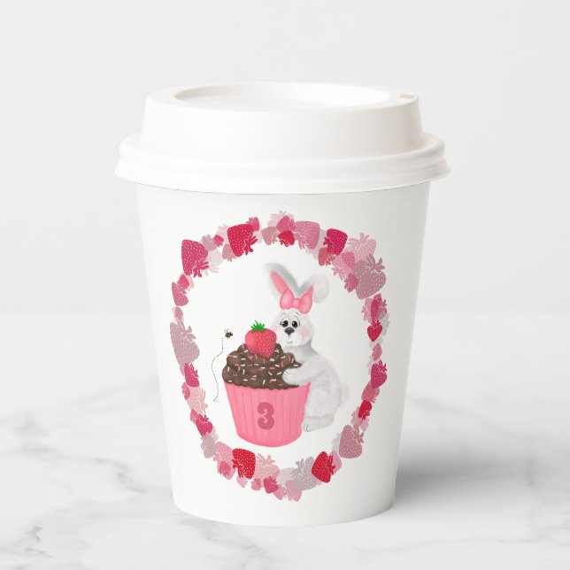 Gobelets En Papier Lapin Whimsical, Bee & Strawberry Cupcake Annivers (Recto)