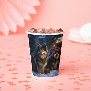 Gobelets En Papier Lapphund finlandais Décor de traîneau enneigé Noël