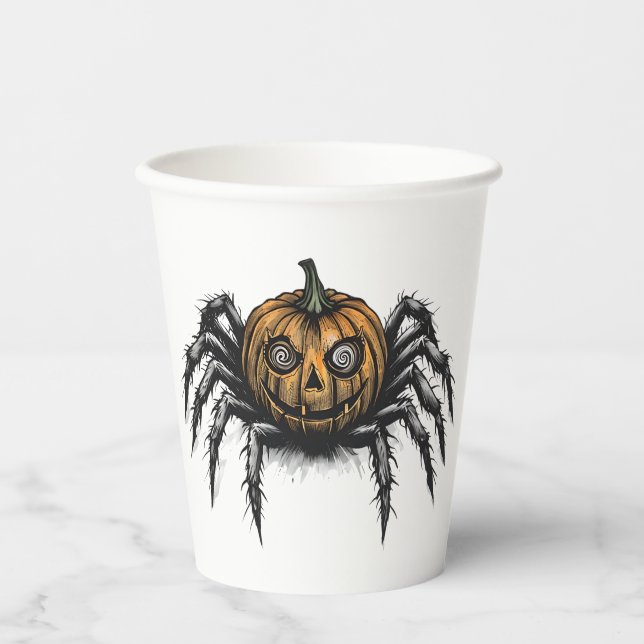 Gobelets En Papier L'araignée à tête de citrouille (Recto)
