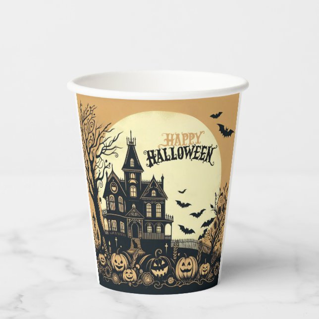 Gobelets En Papier L'art d'Halloween vintage (Recto)