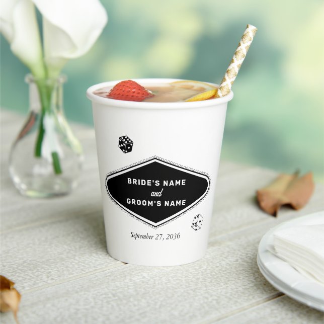 Gobelets En Papier Las Vegas Casino Destination Mariage Noir Blanc (Insitu)