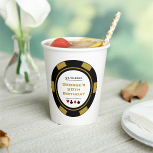 Gobelets En Papier Las Vegas Casino Poker Chip en or noir Anniversair