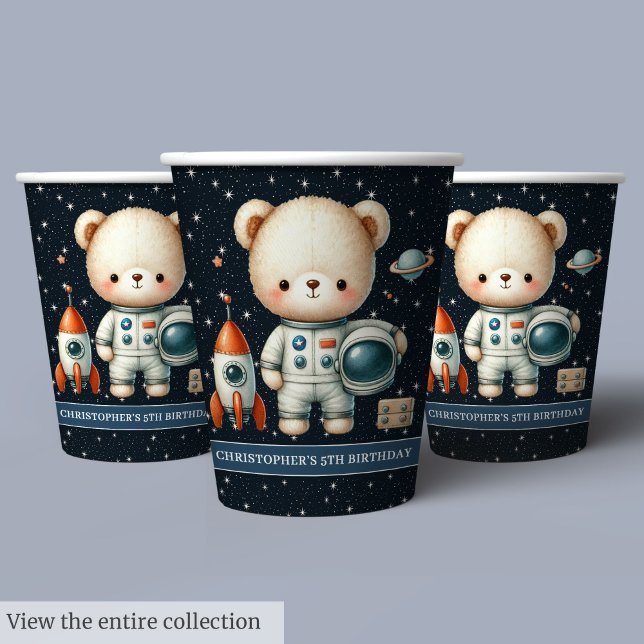Gobelets En Papier L'astronaute Teddy Bear Boy Birthday Party Paper C (Astronaut Teddy Bear Boy Birthday Party Paper Cups)