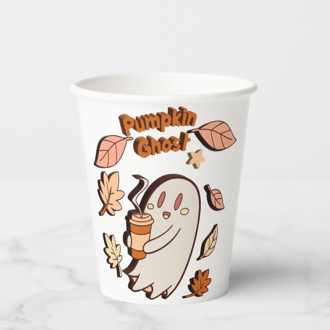 Gobelets En Papier Latte d'automne du citrouille Ghost (Recto)