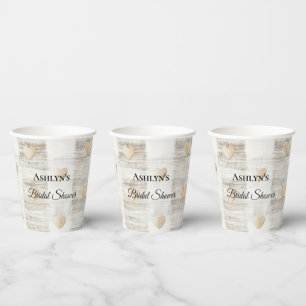 Gobelets En Papier Lavabo Blanc Beige Bohème Cœurs Enterrement de Vie