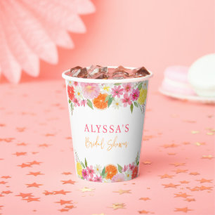 Gobelets En Papier Lavage de mariée floral Citron Orange