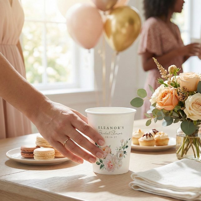 Gobelets En Papier Lavage de Pivoine Rose Pâle à l'Aquarelle pour Bab (Créateur téléchargé)