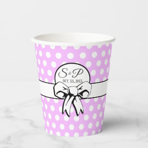 Gobelets En Papier Lavande blanc Polka point blanc Bow personnalisé