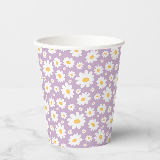 Gobelets En Papier Lavender Hand Drawn Daisy Pattern (Recto)