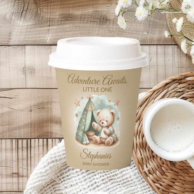 Gobelets En Papier L'aventure Attend Ours Bébé Unisexe (Teddy bear "Adventure Awaits" baby shower paper cups)