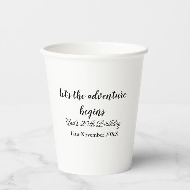 Gobelets En Papier l'aventure commence 20ème anniversaire ajouter nom (Recto)