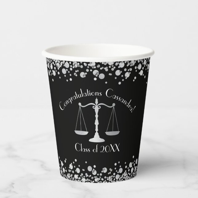 Gobelets En Papier Lawyer Law School Graduation Party Black Silver (Recto)