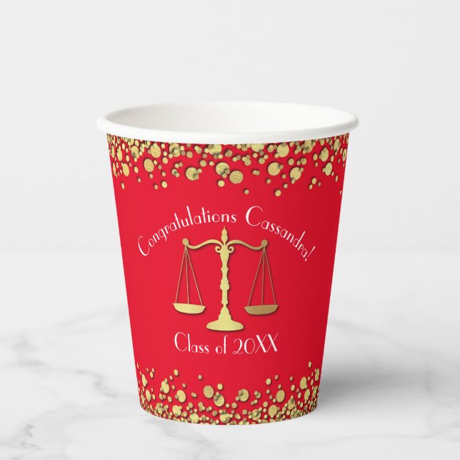 Gobelets En Papier Lawyer Law School Graduation Party Gold Red (Recto)
