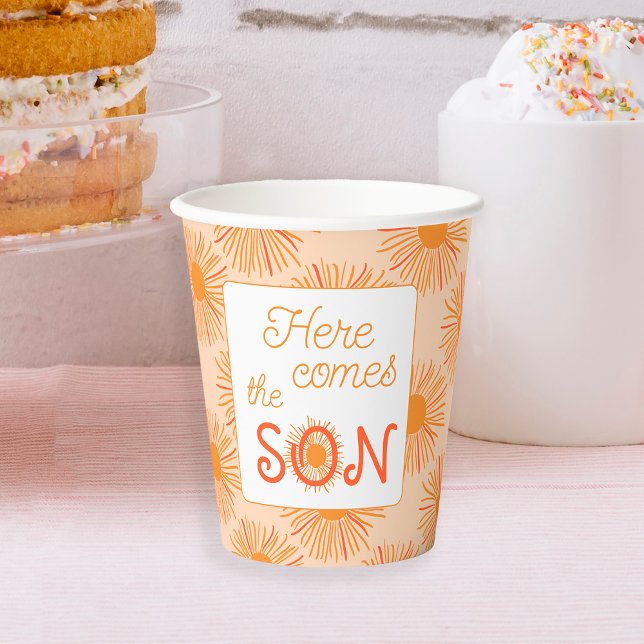 Gobelets En Papier Le baby shower Sunshine vient ici le fils (Créateur téléchargé)