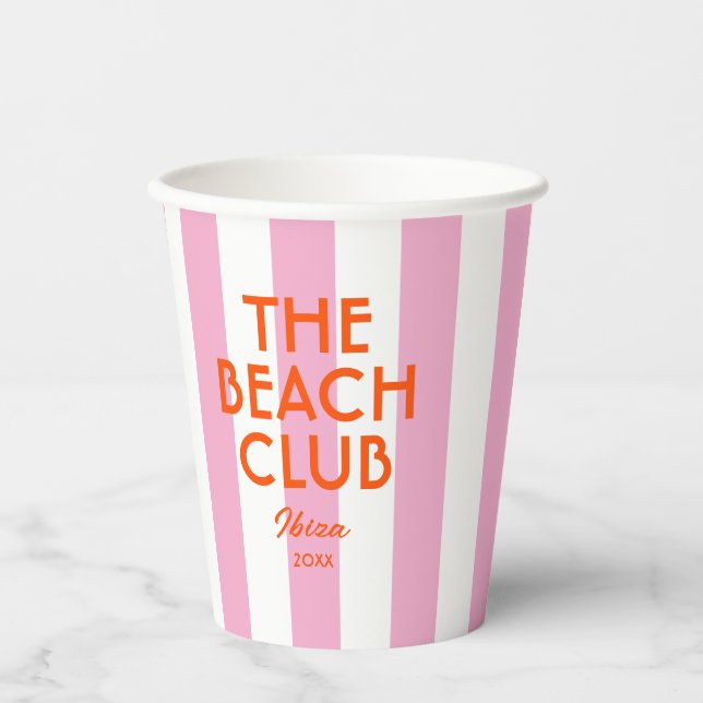 Gobelets En Papier Le Beach Club Ibiza Pink Cabana Stripe (Recto)