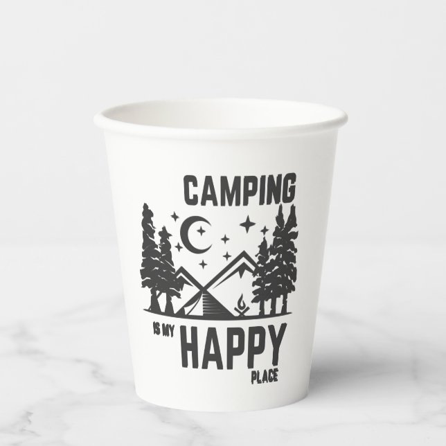 Gobelets En Papier Le camping est mon endroit heureux (Recto)