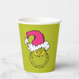 Gobelets En Papier Le Grinch avec un chapeau de Père Noël rose
