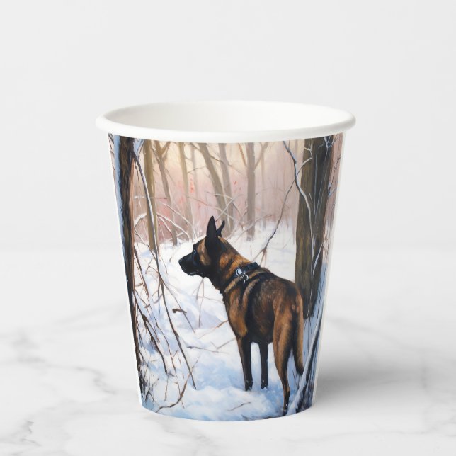 Gobelets En Papier Le Malinois Belge Laisser Neige Noël (Recto)